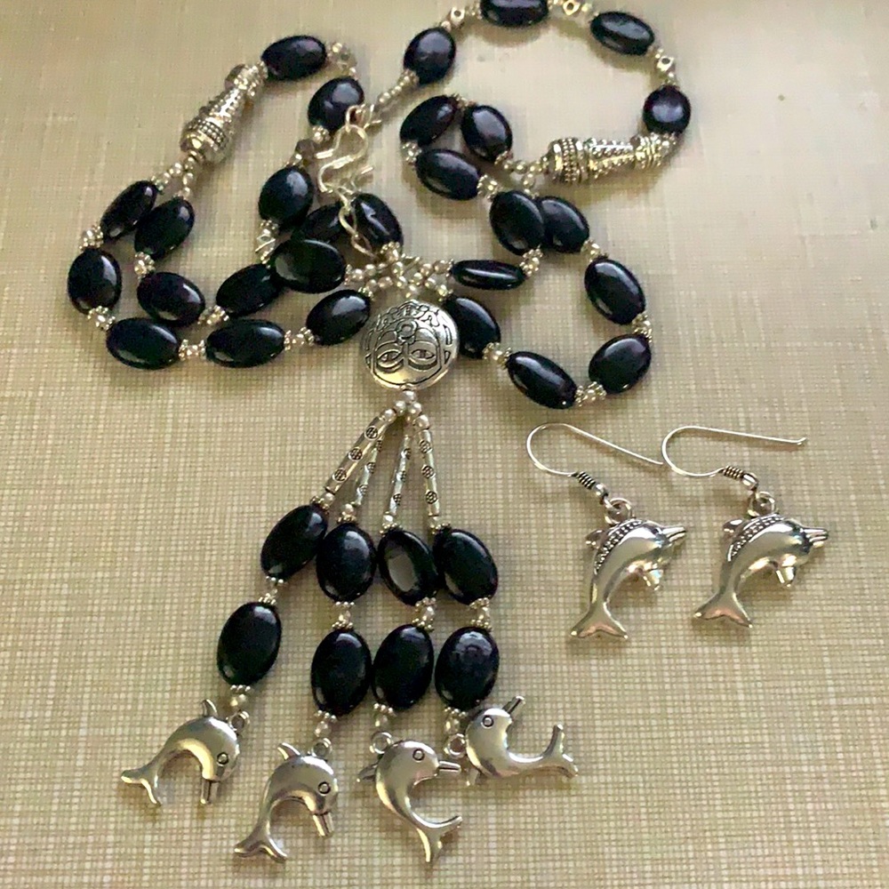 New Pretty Onyx silver Indonesian beads Set